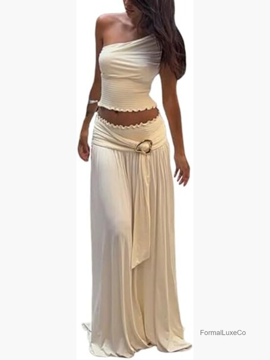 Other - Womens One Shoulder Crop Top and Maxi Skirt Set Sleeveless Beach Vacation Outfit